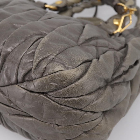 Miu Miu Matelasse Hand Bag Leather 2way Gray Gold Auth 200159V