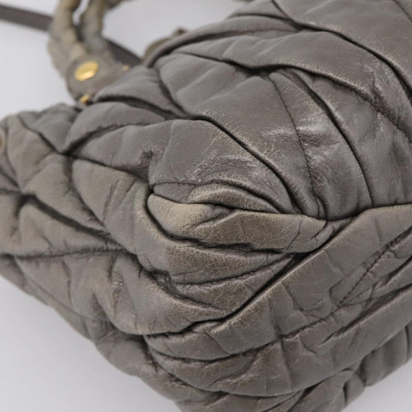 Miu Miu Matelasse Hand Bag Leather 2way Gray Gold Auth 200159V