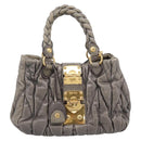 Miu Miu Matelasse Hand Bag Leather 2way Gray Gold Auth 200159V-13