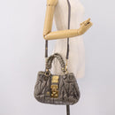 Miu Miu Matelasse Hand Bag Leather 2way Gray Gold Auth 200159V-24