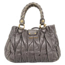 Miu Miu Matelasse Hand Bag Leather 2way Gray Gold Auth 200159V-2