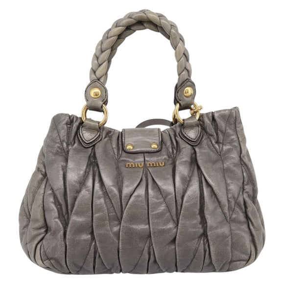 Miu Miu Matelasse Hand Bag Leather 2way Gray Gold Auth 200159V