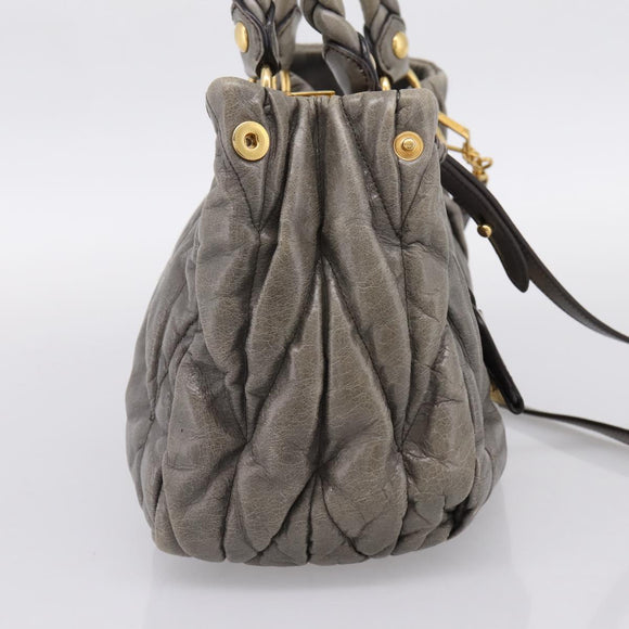 Miu Miu Matelasse Hand Bag Leather 2way Gray Gold Auth 200159V