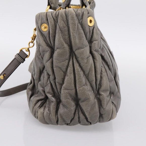 Miu Miu Matelasse Hand Bag Leather 2way Gray Gold Auth 200159V