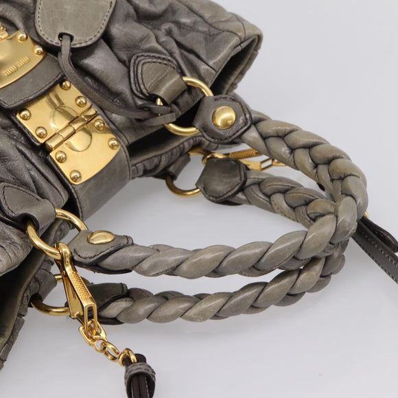 Miu Miu Matelasse Hand Bag Leather 2way Gray Gold Auth 200159V