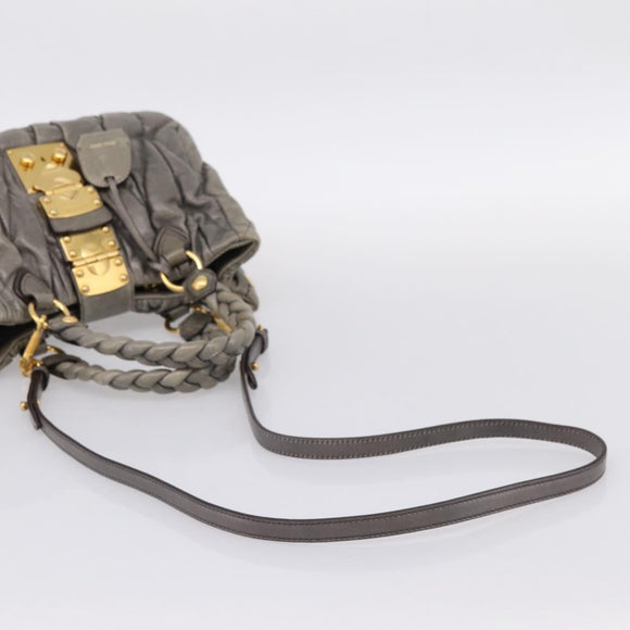Miu Miu Matelasse Hand Bag Leather 2way Gray Gold Auth 200159V