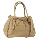 PRADA Hand Bag Leather 2way Beige Gold Tone Auth 200160-1