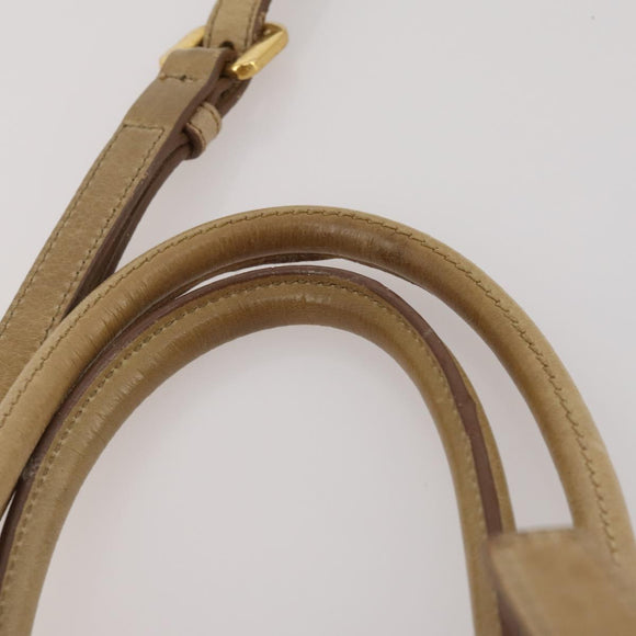 PRADA Hand Bag Leather 2way Beige Gold Tone Auth 200160