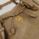 PRADA Hand Bag Leather 2way Beige Gold Tone Auth 200160-16