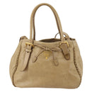 PRADA Hand Bag Leather 2way Beige Gold Tone Auth 200160-2