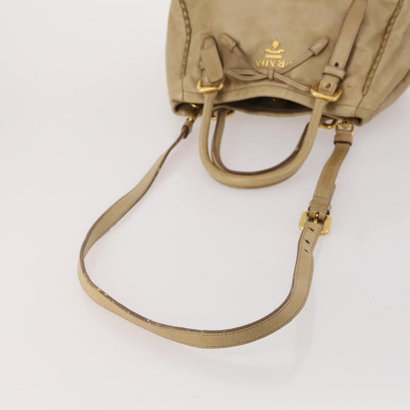 PRADA Hand Bag Leather 2way Beige Gold Tone Auth 200160