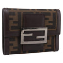 FENDI Zucca Canvas Trifold Wallet Brown Silver 8M0011 Auth 200165A-1