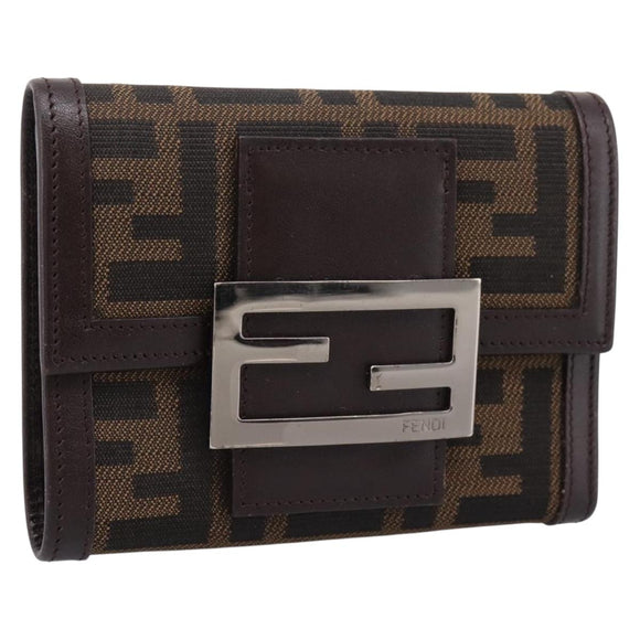 FENDI Zucca Canvas Trifold Wallet Brown Silver 8M0011 Auth 200165A