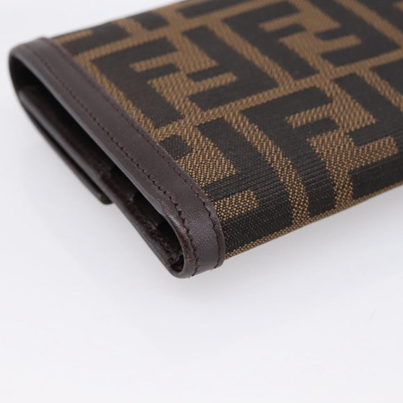 FENDI Zucca Canvas Trifold Wallet Brown Silver 8M0011 Auth 200165A