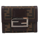 FENDI Zucca Canvas Trifold Wallet Brown Silver 8M0011 Auth 200165A-13