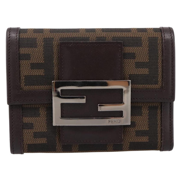 FENDI Zucca Canvas Trifold Wallet Brown Silver 8M0011 Auth 200165A