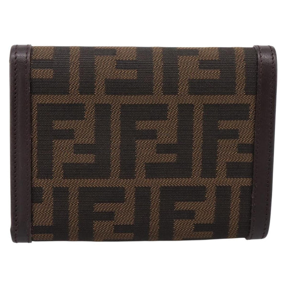 FENDI Zucca Canvas Trifold Wallet Brown Silver 8M0011 Auth 200165A