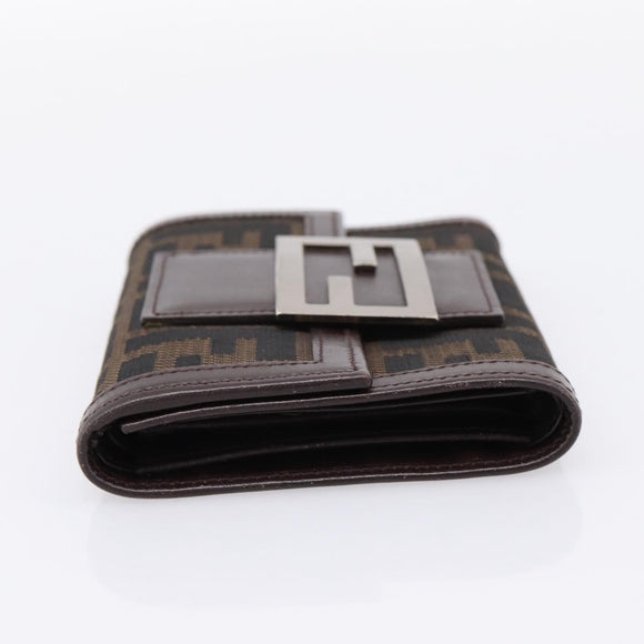 FENDI Zucca Canvas Trifold Wallet Brown Silver 8M0011 Auth 200165A