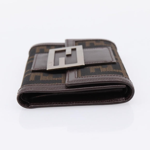 FENDI Zucca Canvas Trifold Wallet Brown Silver 8M0011 Auth 200165A