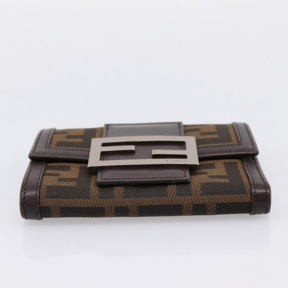 FENDI Zucca Canvas Trifold Wallet Brown Silver 8M0011 Auth 200165A
