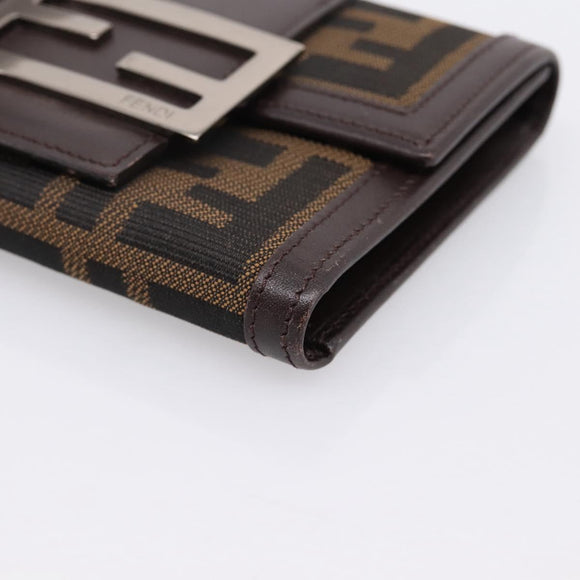FENDI Zucca Canvas Trifold Wallet Brown Silver 8M0011 Auth 200165A