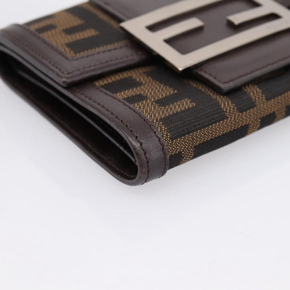 FENDI Zucca Canvas Trifold Wallet Brown Silver 8M0011 Auth 200165A