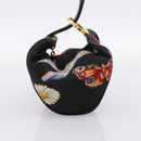 Salvatore Ferragamo Gancini Pouch Nylon Black Gold Tone Auth 200166-4