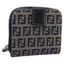 FENDI Zucchino Canvas Wallet Navy Silver Auth 200177-1