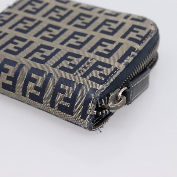 FENDI Zucchino Canvas Wallet Navy Silver Auth 200177