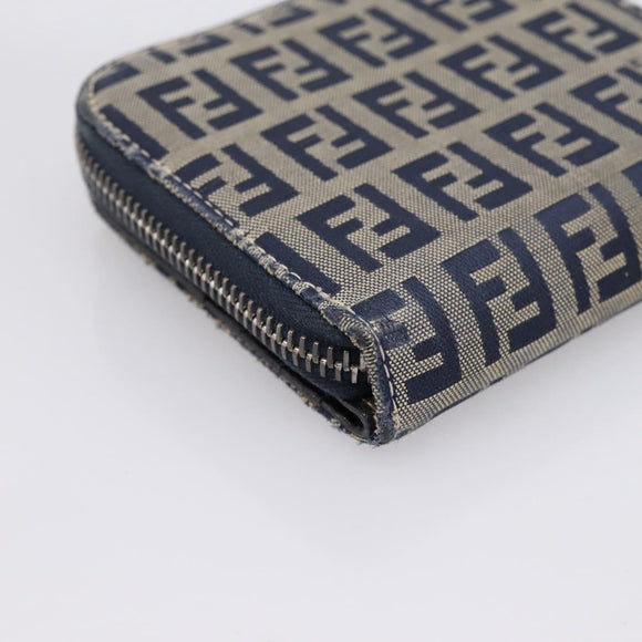 FENDI Zucchino Canvas Wallet Navy Silver Auth 200177