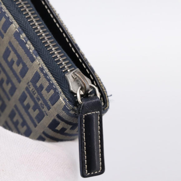 FENDI Zucchino Canvas Wallet Navy Silver Auth 200177