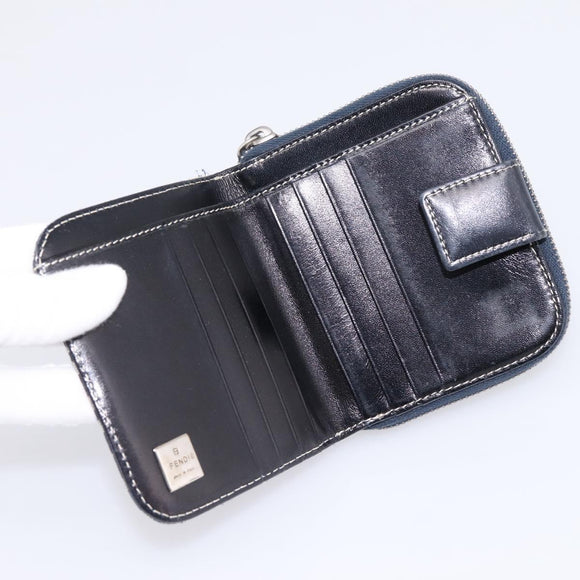 FENDI Zucchino Canvas Wallet Navy Silver Auth 200177