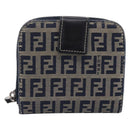 FENDI Zucchino Canvas Wallet Navy Silver Auth 200177-13