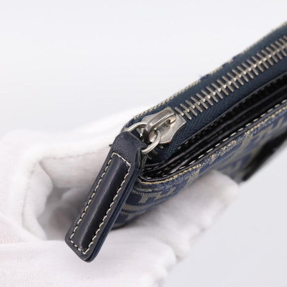 FENDI Zucchino Canvas Wallet Navy Silver Auth 200177