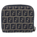 FENDI Zucchino Canvas Wallet Navy Silver Auth 200177-2