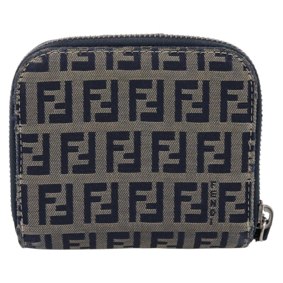 FENDI Zucchino Canvas Wallet Navy Silver Auth 200177