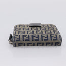 FENDI Zucchino Canvas Wallet Navy Silver Auth 200177-6
