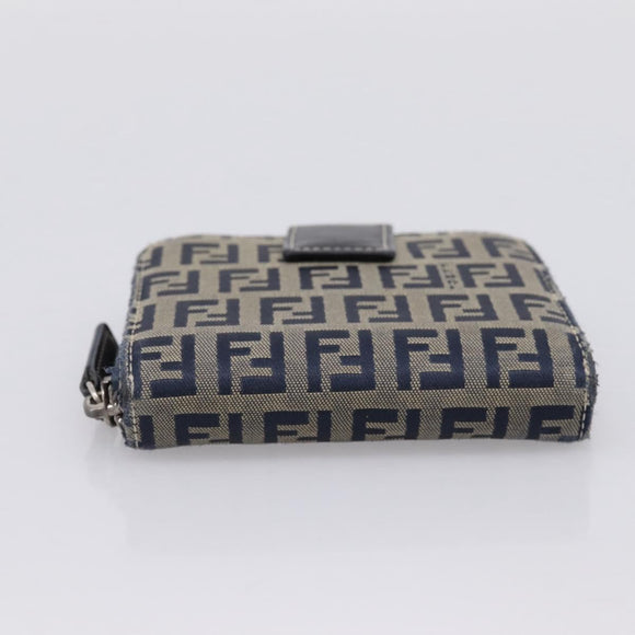 FENDI Zucchino Canvas Wallet Navy Silver Auth 200177