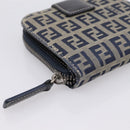 FENDI Zucchino Canvas Wallet Navy Silver Auth 200177-14