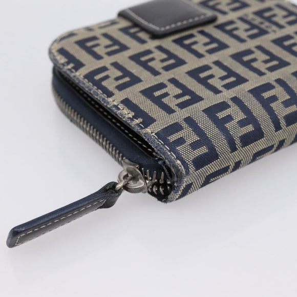 FENDI Zucchino Canvas Wallet Navy Silver Auth 200177