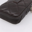 CHANEL Cambon Line Matelasse Pouch Leather Dark Brown Silver CC Auth 200180A-15