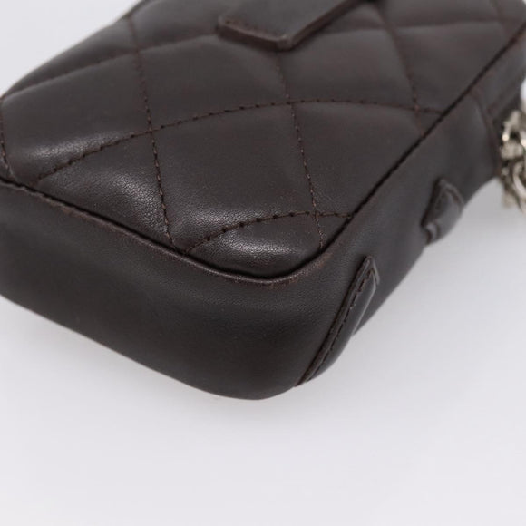 CHANEL Cambon Line Matelasse Pouch Leather Dark Brown Silver CC Auth 200180A