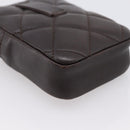 CHANEL Cambon Line Matelasse Pouch Leather Dark Brown Silver CC Auth 200180A-16