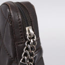 CHANEL Cambon Line Matelasse Pouch Leather Dark Brown Silver CC Auth 200180A-9