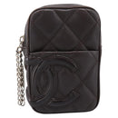 CHANEL Cambon Line Matelasse Pouch Leather Dark Brown Silver CC Auth 200180A-13