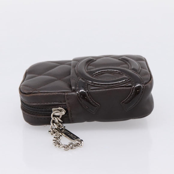 CHANEL Cambon Line Matelasse Pouch Leather Dark Brown Silver CC Auth 200180A