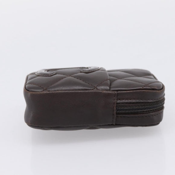 CHANEL Cambon Line Matelasse Pouch Leather Dark Brown Silver CC Auth 200180A
