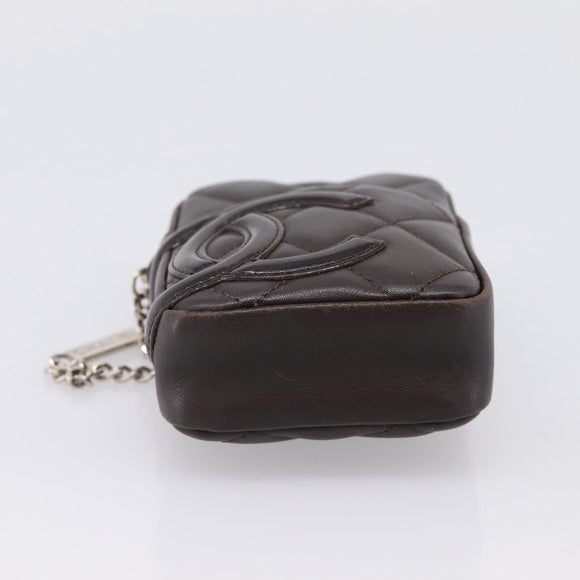 CHANEL Cambon Line Matelasse Pouch Leather Dark Brown Silver CC Auth 200180A