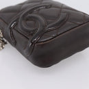 CHANEL Cambon Line Matelasse Pouch Leather Dark Brown Silver CC Auth 200180A-14
