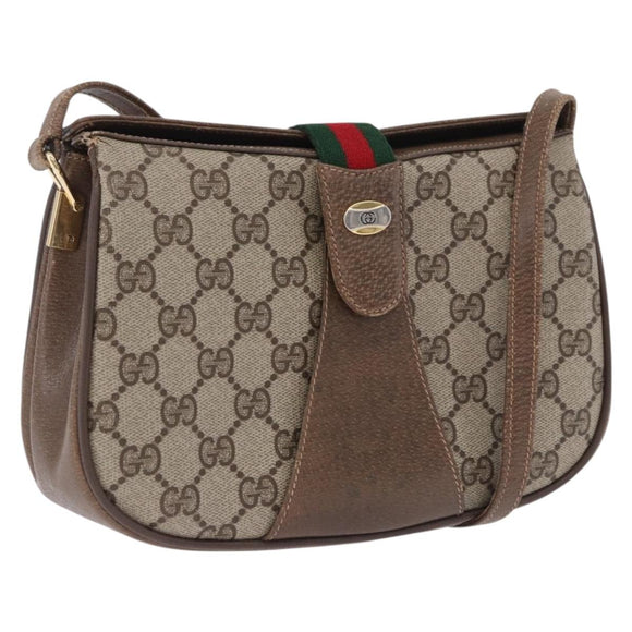 GUCCI GG Supreme Web Sherry Line Shoulder Bag PVC Beige 72 02 024 Auth 200181